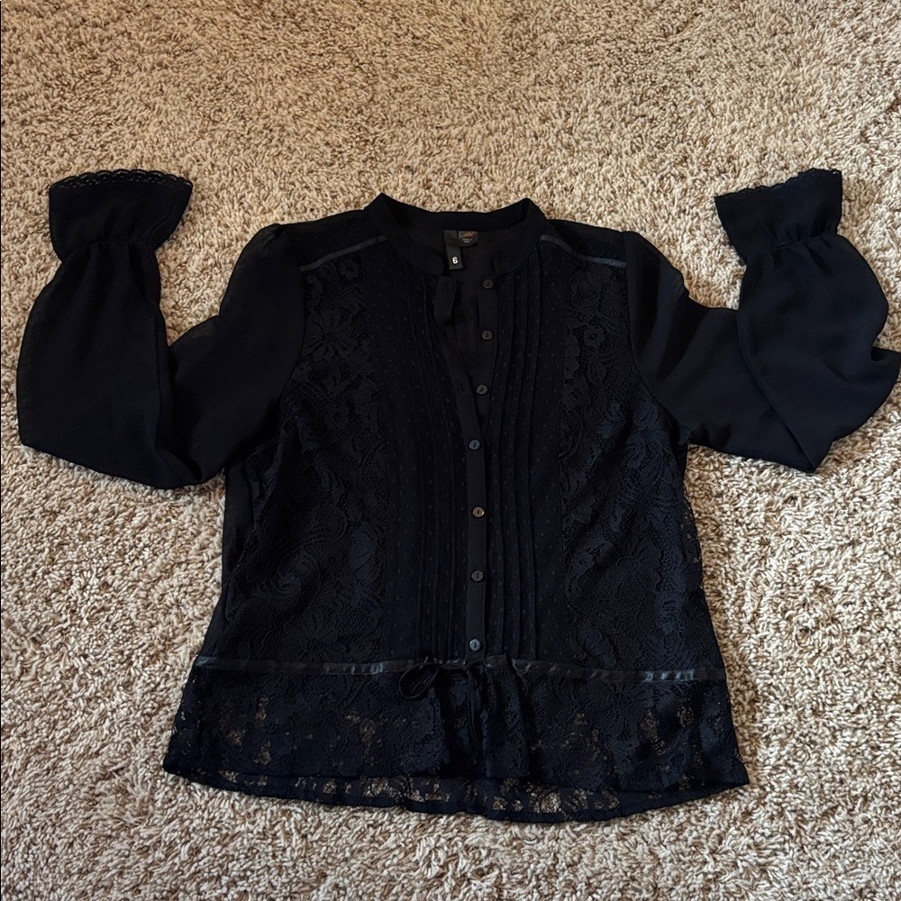 H&M black button up with lace detail